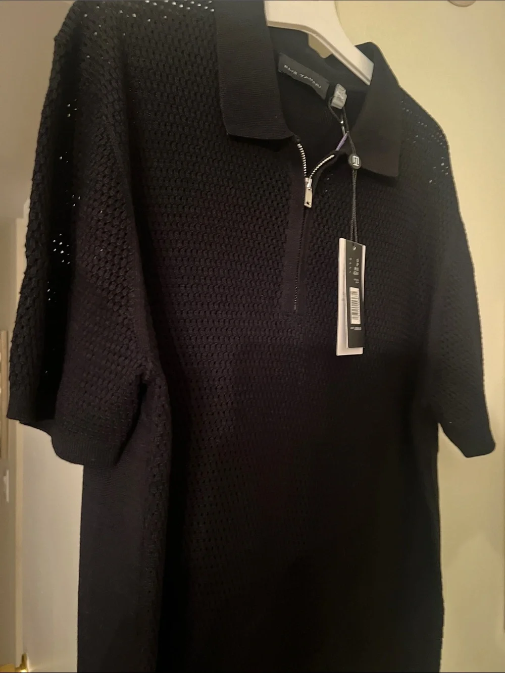 Elie Tahari Black Mesh Half-Zip Polo